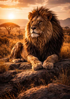Majestic Lion at Sunset