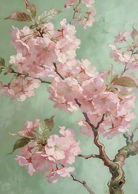 Pink Cherry Blossoms on a Branch