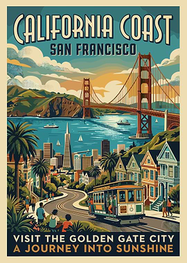 California Coast San Francisco Vintage Art