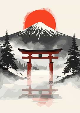 Mount Fuji Torii Gate Reflection