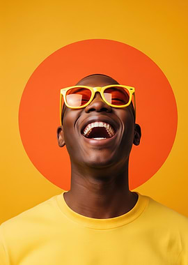 Man in Yellow Laughing with Sunglasses