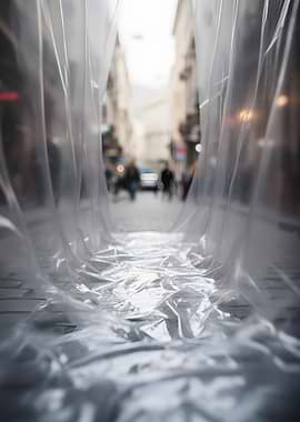 Street Scene Through Plastic Sheeting
