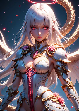 Anime Angel Warrior with Red Eyes