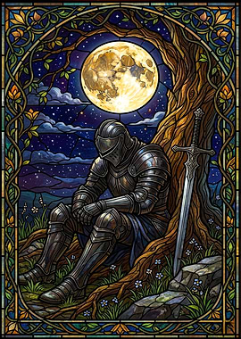 Knight Resting Under a Full Moon