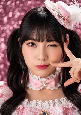 Young Woman in Pink Lolita Outfit