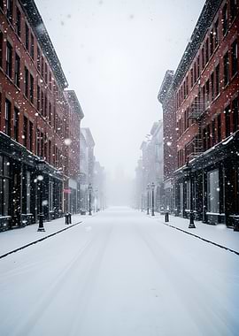 Snowy City Street in Winter