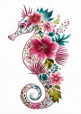 Floral Seahorse Illustration