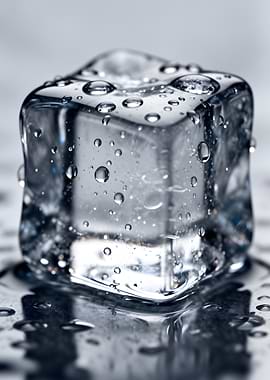 Melting Ice Cube with Water Droplets