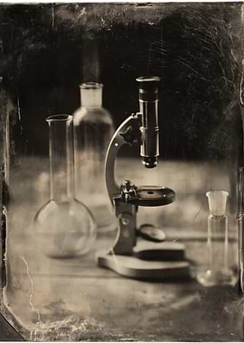 Vintage Microscope and Lab Glassware