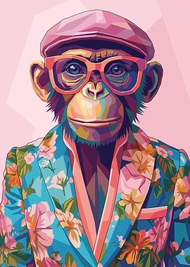 Stylish Monkey in Floral Suit