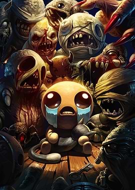 The Binding of Isaac surrounded by monsters