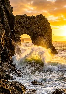 Dramatic Sunset Over Coastal Archway