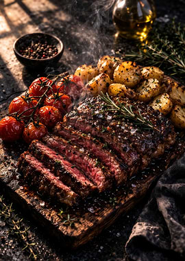 Steak Dinner with Potatoes and Tomatoes