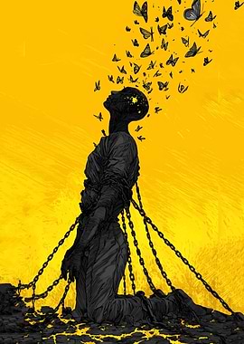 Chained Figure Releasing Butterflies