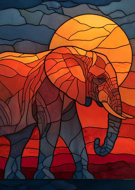 Stained Glass Elephant at Sunset