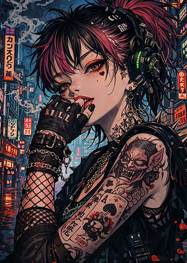 Cyberpunk Anime Girl in Tokyo City