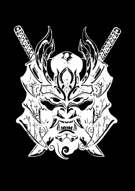 Japanese Oni Mask with Swords