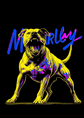 Aggressive Pitbull with 'MRLby' Text