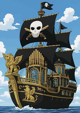 Pirate Ship with Skull and Guns