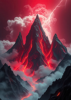 Volcanic Mountains Under Lightning Storm