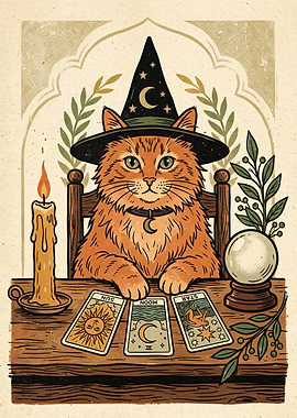 Fortune-Telling Cat with Tarot Cards