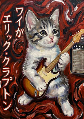 Kitten playing electric guitar
