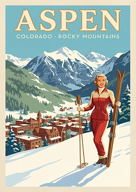 Aspen Colorado Vintage Ski Poster