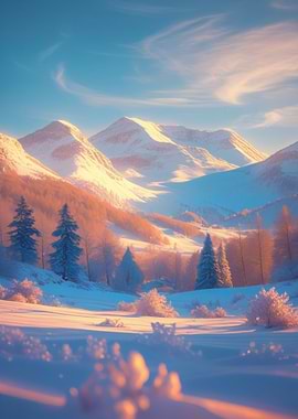 Snowy Mountain Landscape at Sunrise