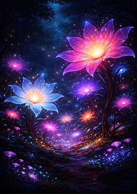 Enchanted Forest with Glowing Flowers