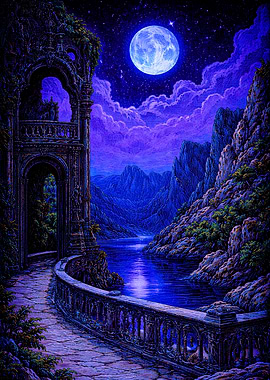 Enchanted Moonlit Balcony Overlooking a Fjord