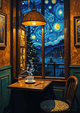 Cozy Cafe View of Starry Night