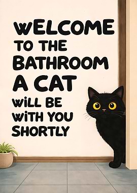 A Cat Will Be With You Shortly” Black Cat Humor Wall Art