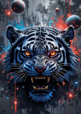 Fierce White Tiger with Fiery Eyes