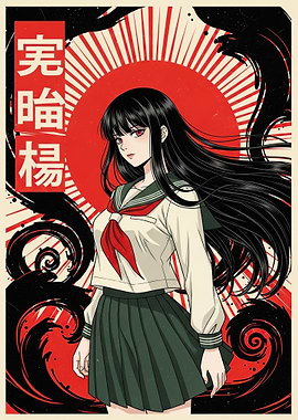 Anime Schoolgirl with Japanese Text