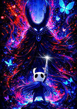 Hollow Knight Characters in Cosmic Background