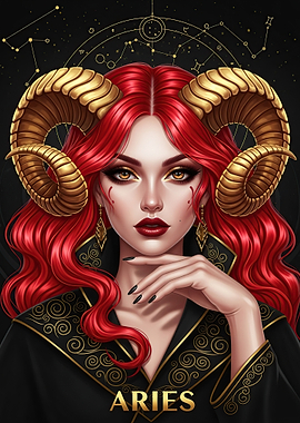 Aries Zodiac Woman with Ram Horns