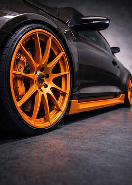 Custom Sports Car with Orange Wheels
