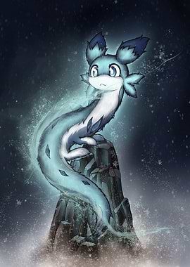 Cute Ice Dragon on Snowy Rock