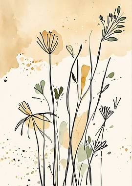 Watercolor Wildflowers and Grass