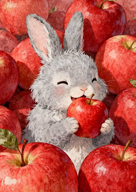 Cute Bunny Eating an Apple