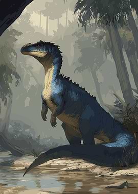 Blue Dinosaur in a Lush Jungle