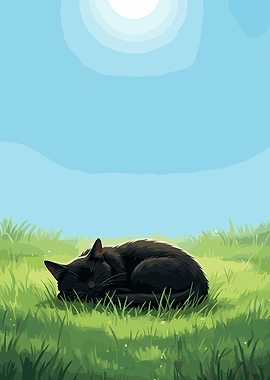 Black cat sleeping in grass