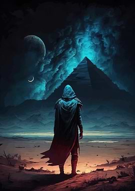 Mysterious Figure Before Pyramid