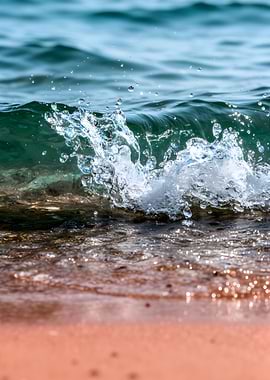 Ocean wave crashing on sandy beach