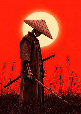 Skeleton Samurai Under a Red Sun