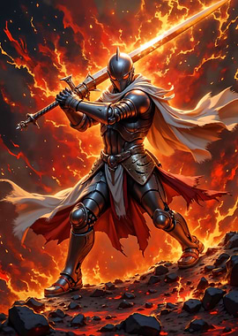 Knight in Fiery Landscape