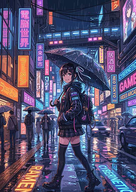 Anime Girl Cyberpunk City