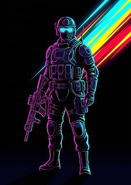 Neon Soldier with Rifle