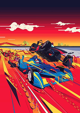 Formula E Race with Dragon Motifs