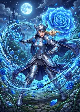 Knight with Blue Roses and Sword